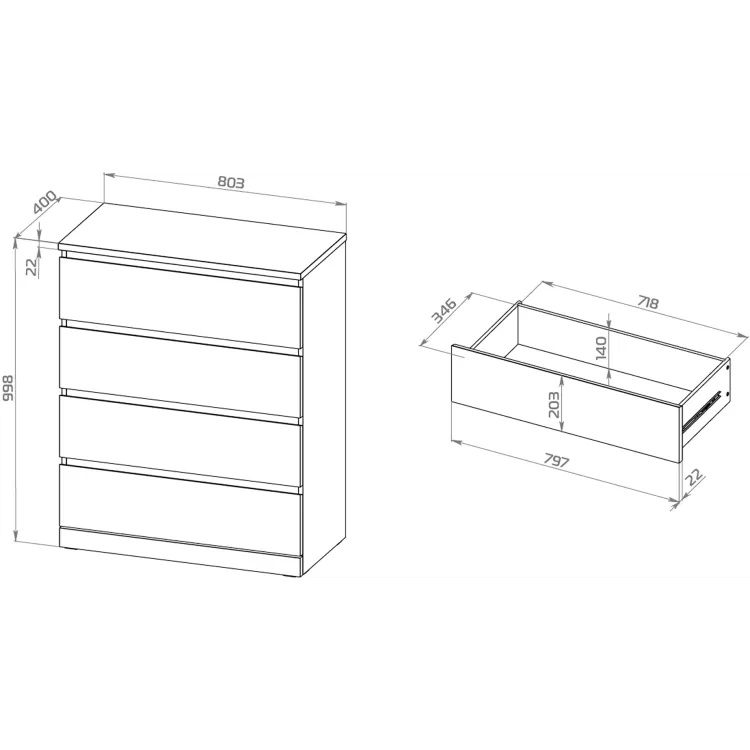 Комод Варма 4 дуб белёный шпон (аналог IKEA)