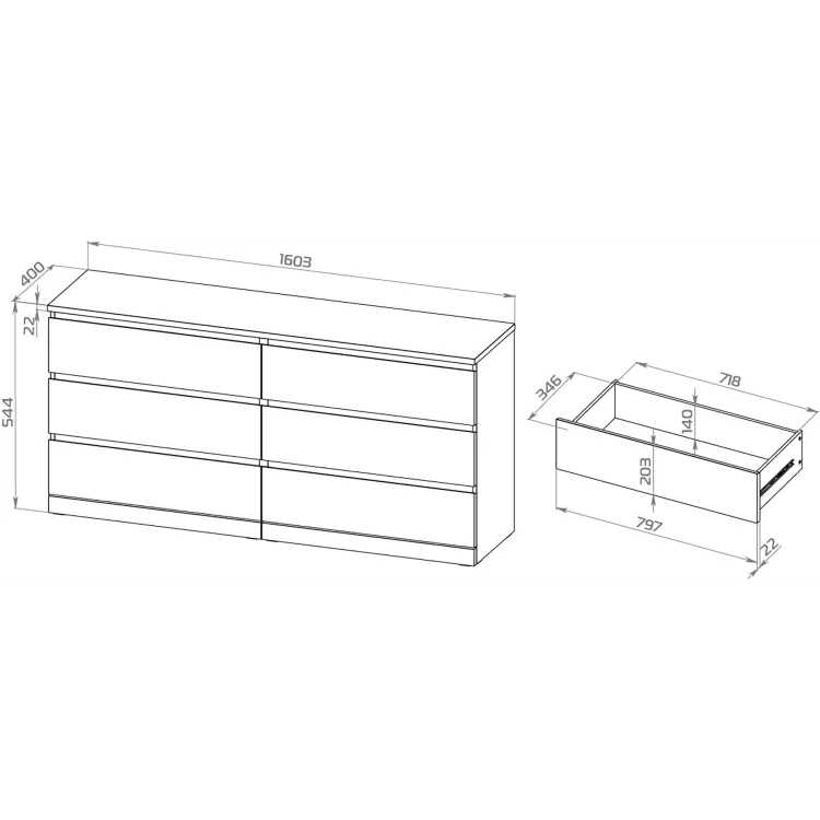 Комод Варма 6 Д дуб белёный шпон (аналог IKEA)