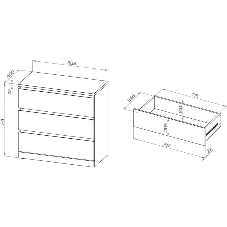 Комод Варма 3 серый пигмент (аналог IKEA)