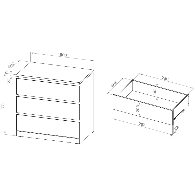 Комод Варма Прайм 3 коричневый шпон (аналог IKEA)